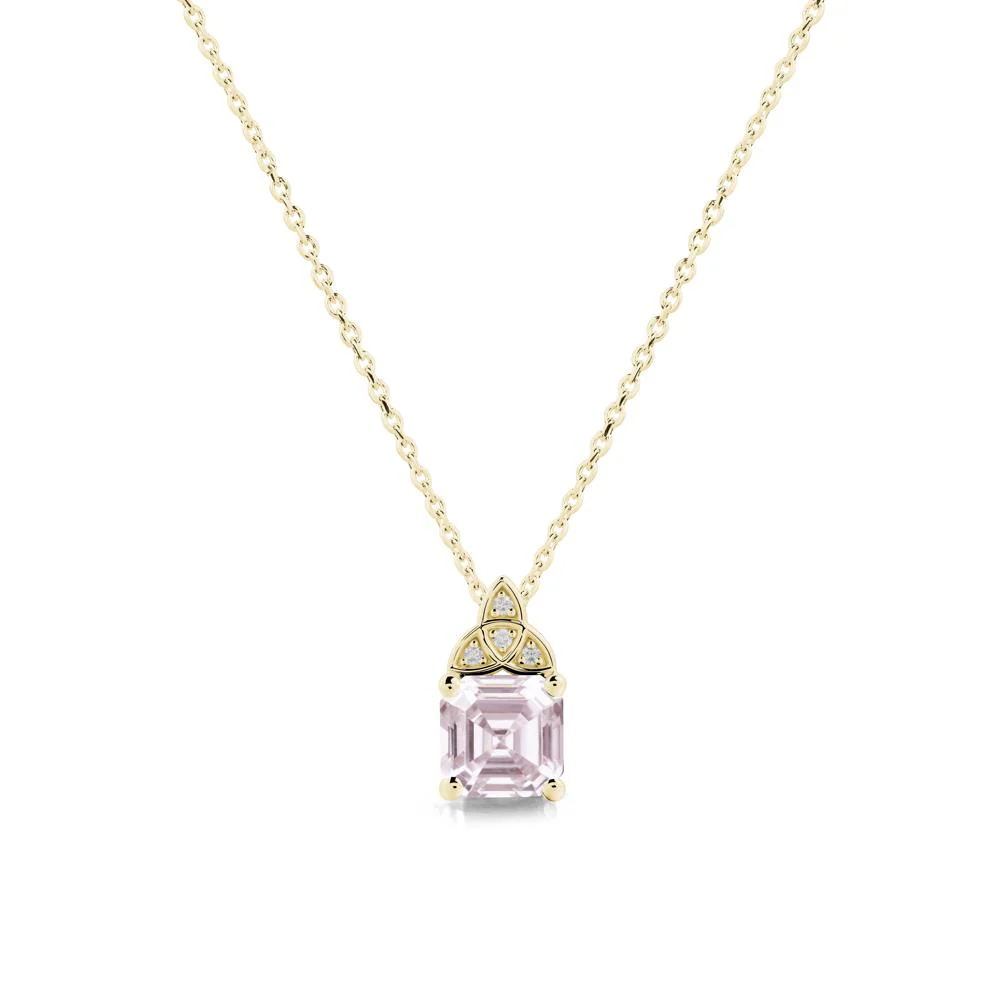 Asscher Cut Pink Cubic Zirconia Necklace with Celtic Knot - Image 6