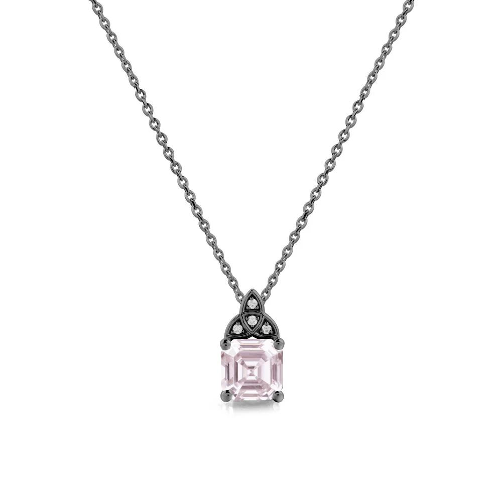 Asscher Cut Pink Cubic Zirconia Necklace with Celtic Knot - Image 7