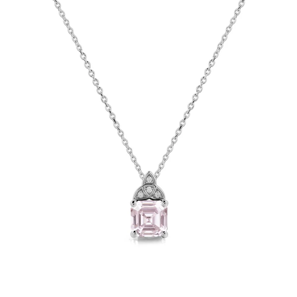 Asscher Cut Pink Cubic Zirconia Necklace with Celtic Knot - Image 8