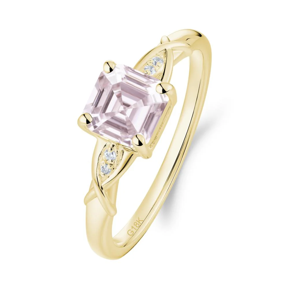 Asscher Cut Pink Cubic Zirconia Solitaire Ring with Criss-Cross Band - Image 3