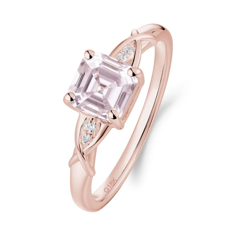 Asscher Cut Pink Cubic Zirconia Solitaire Ring with Criss-Cross Band - Image 4