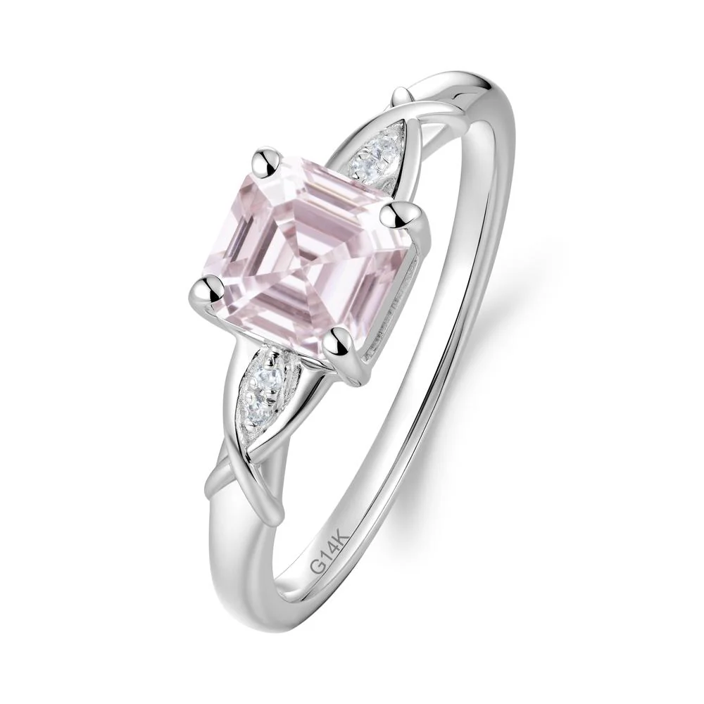 Asscher Cut Pink Cubic Zirconia Solitaire Ring with Criss-Cross Band - Image 7