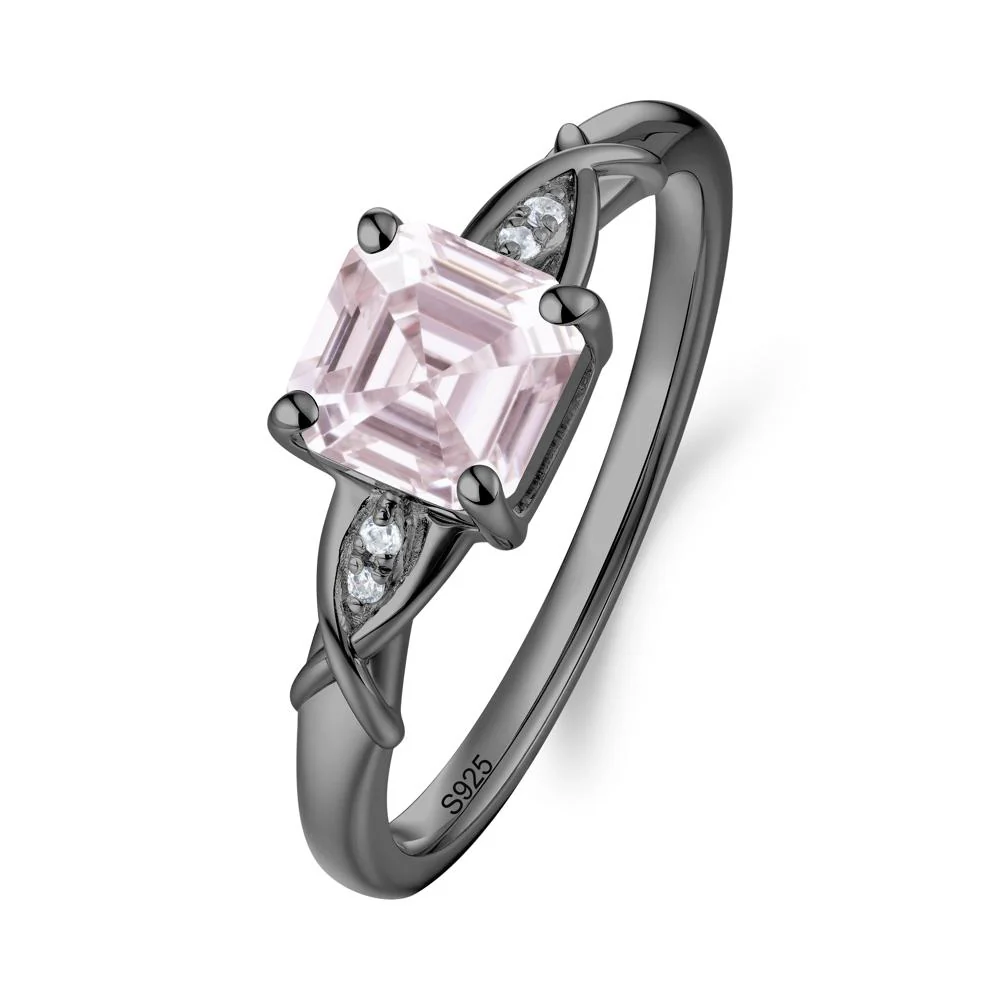 Asscher Cut Pink Cubic Zirconia Solitaire Ring with Criss-Cross Band - Image 9