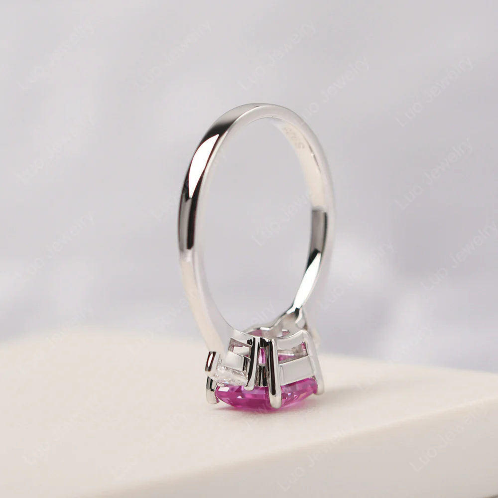 Asscher Pink Sapphire Ring with Pear Side Stone - Image 4