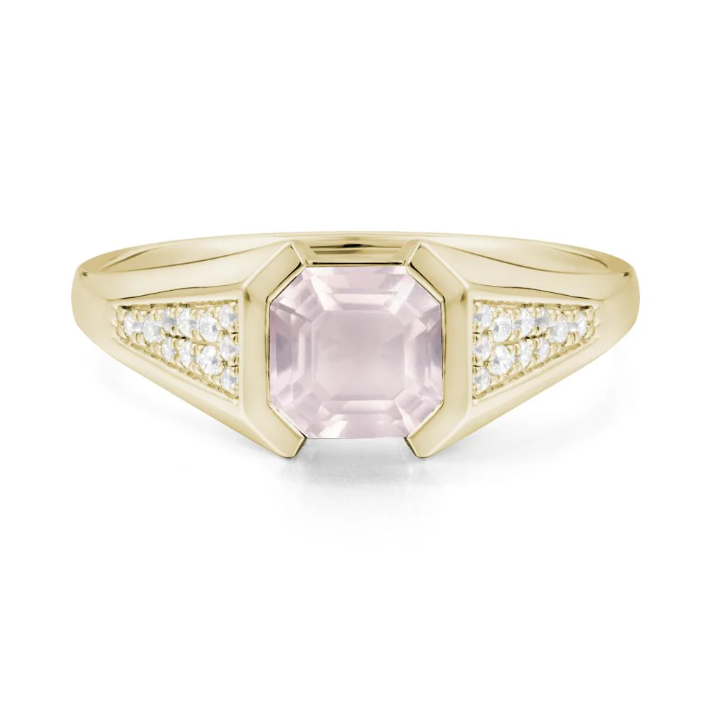 Asscher Cut Rose Quartz Bezel Ring