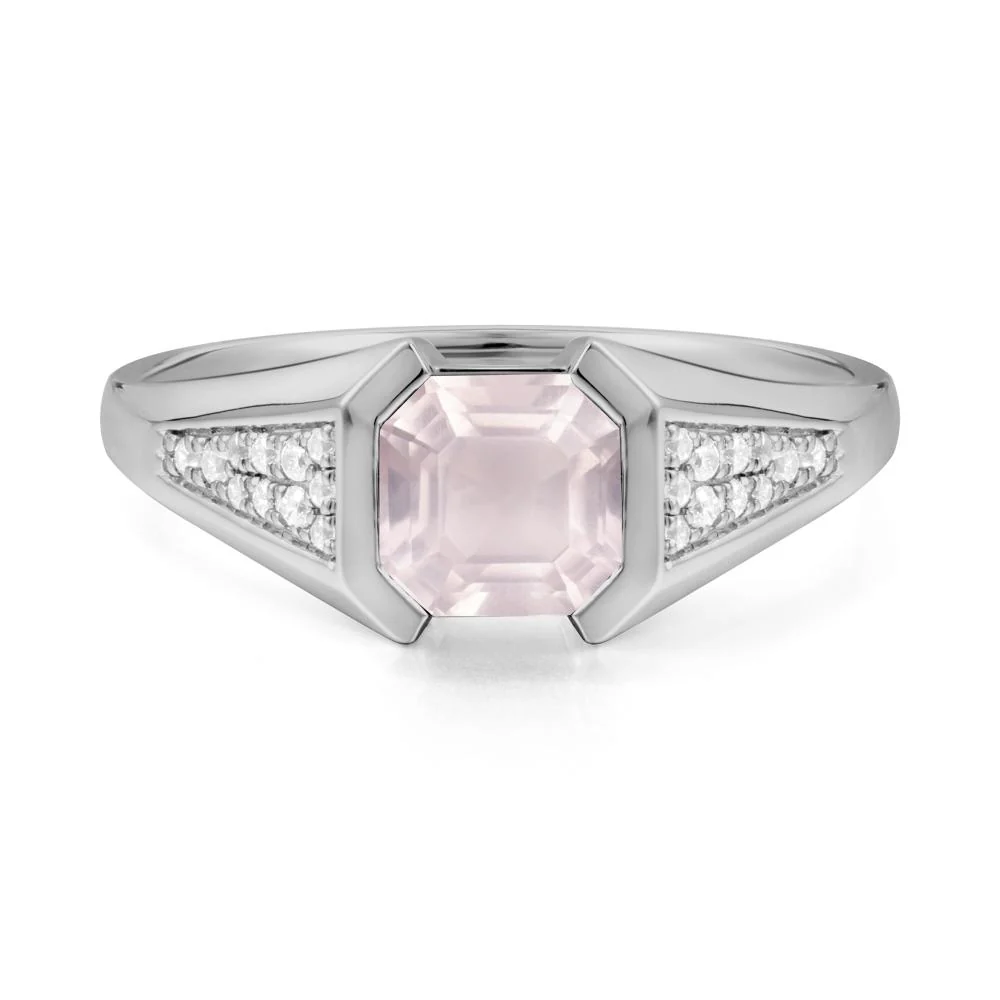 Asscher Cut Rose Quartz Bezel Ring - Image 7