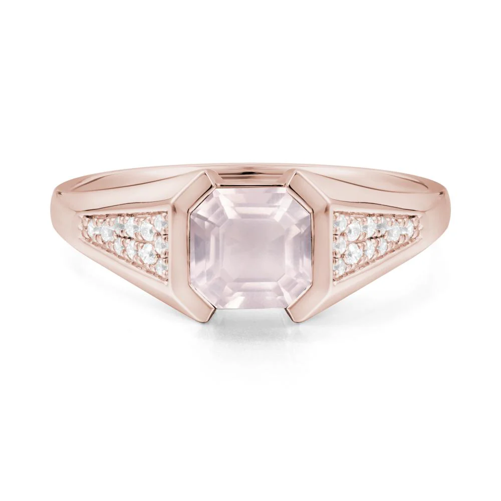 Asscher Cut Rose Quartz Bezel Ring - Image 8