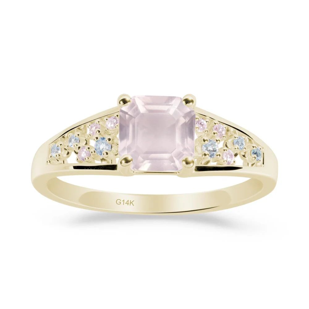 Asscher Cut Rose Quartz Cluster Ring