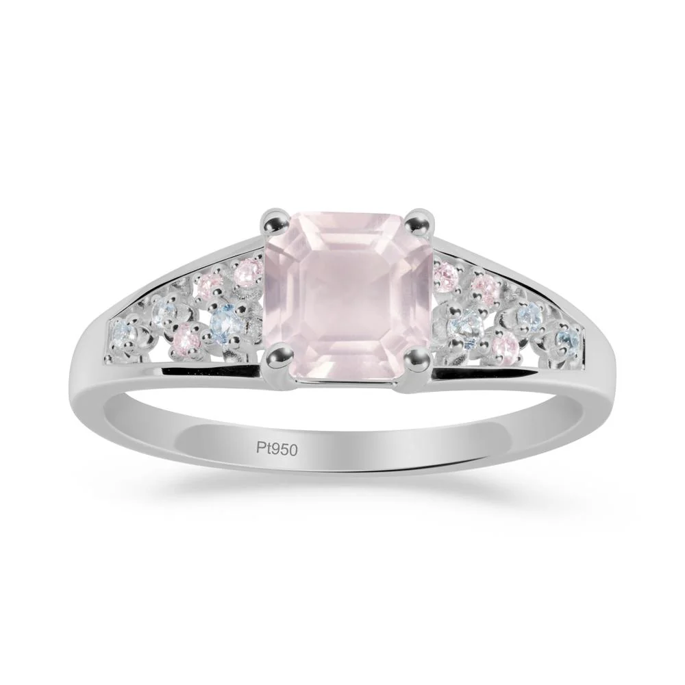 Asscher Cut Rose Quartz Cluster Ring - Image 2