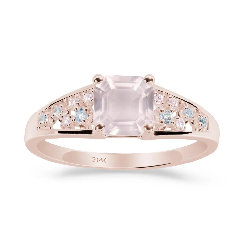 Asscher Cut Rose Quartz Cluster Ring - Image 4