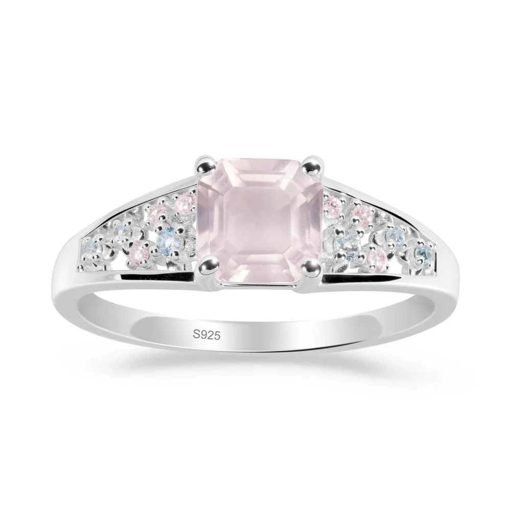 Asscher Cut Rose Quartz Cluster Ring - Image 5
