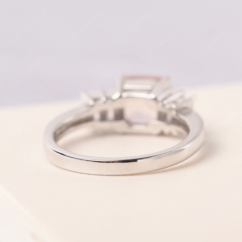 Rose Quartz Engagement Ring with Baguettes - Image 3