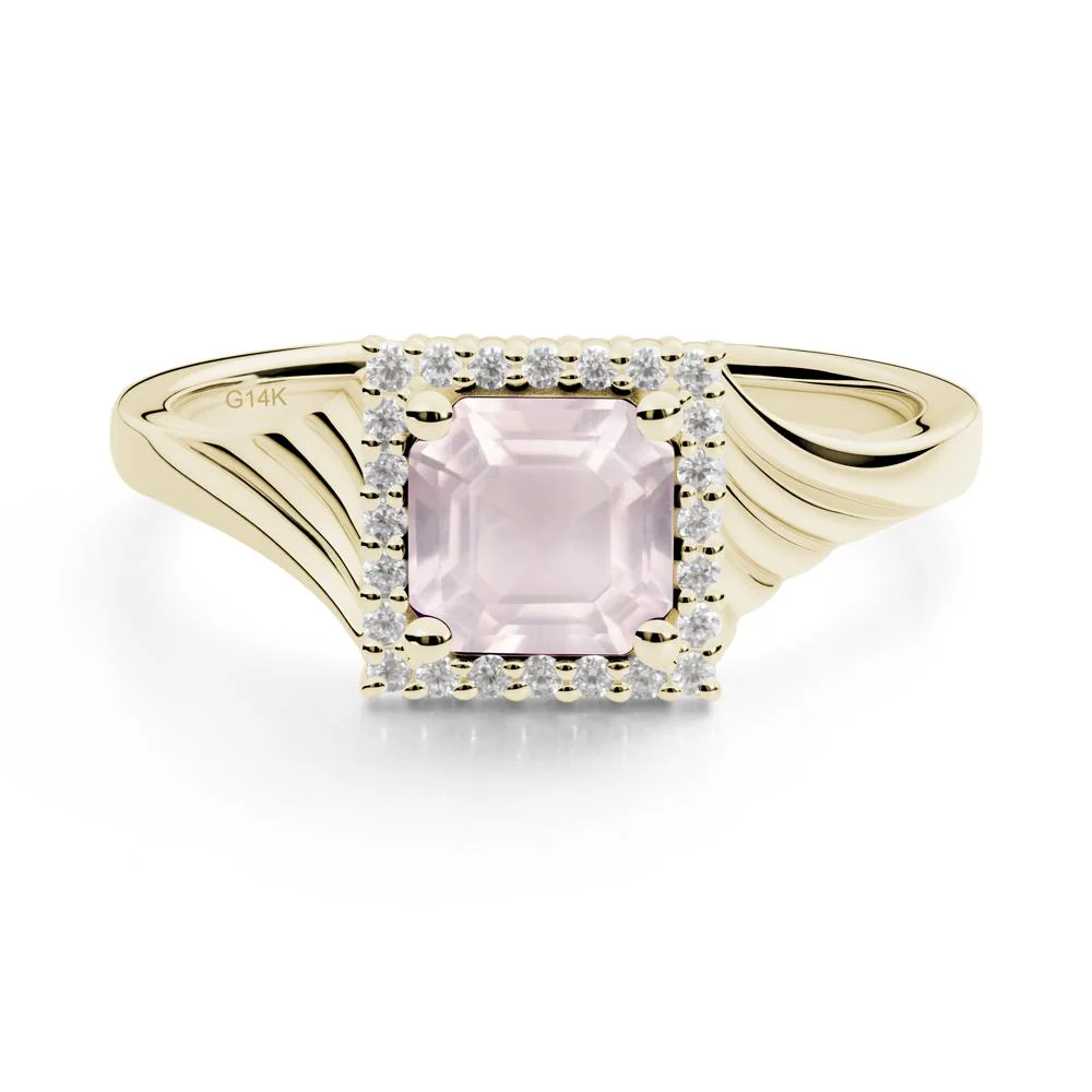 Asscher Cut Rose Quartz Halo Ring