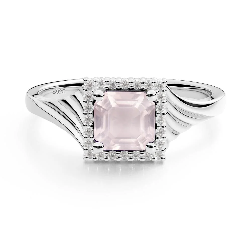 Asscher Cut Rose Quartz Halo Ring - Image 3