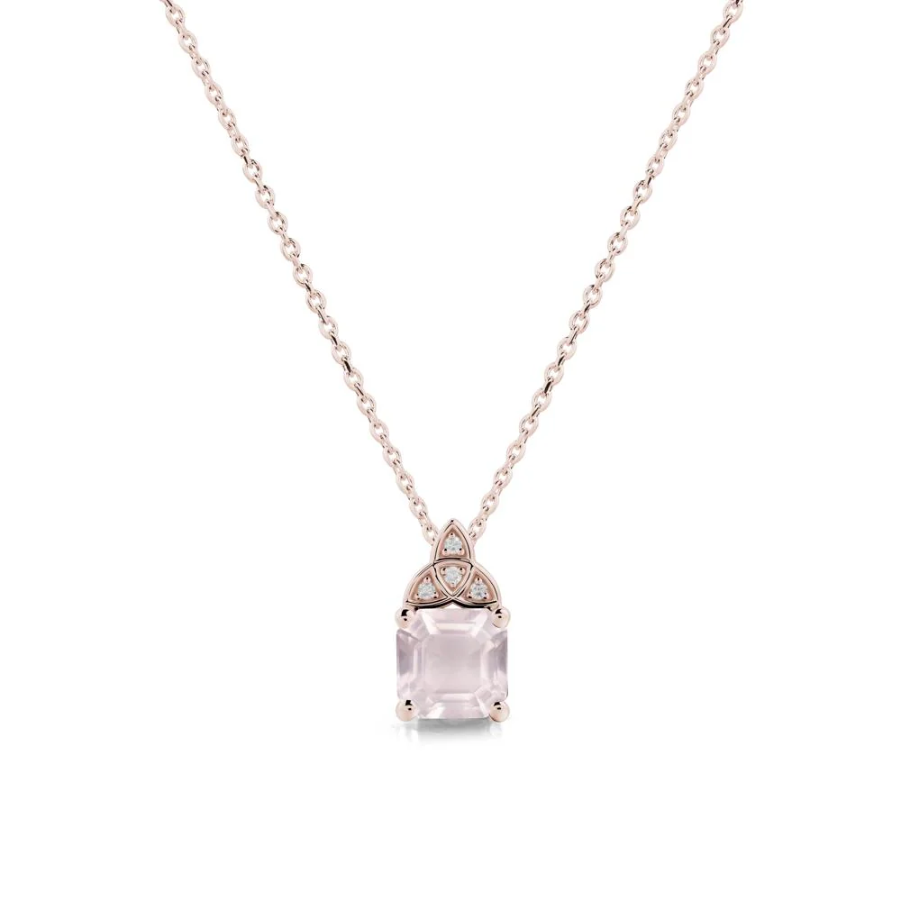 Asscher Cut Rose Quartz Necklace with Celtic Knot - Image 2