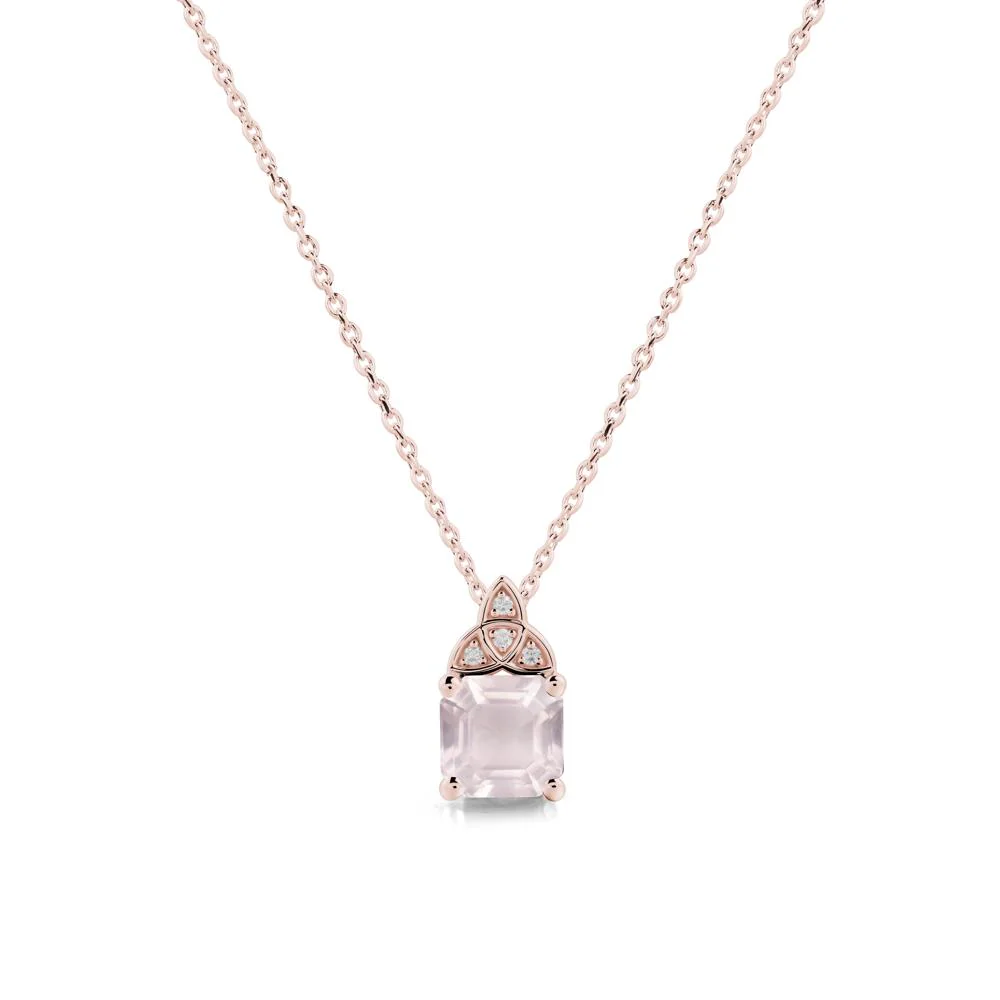 Asscher Cut Rose Quartz Necklace with Celtic Knot - Image 4