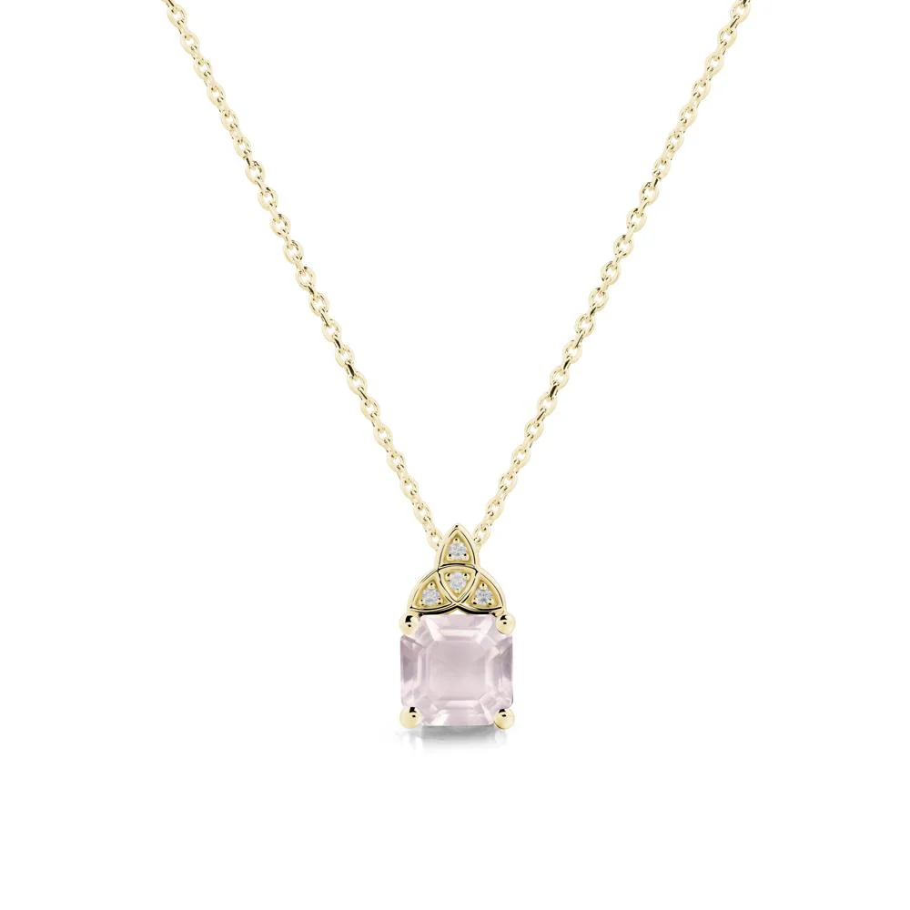 Asscher Cut Rose Quartz Necklace with Celtic Knot - Image 6