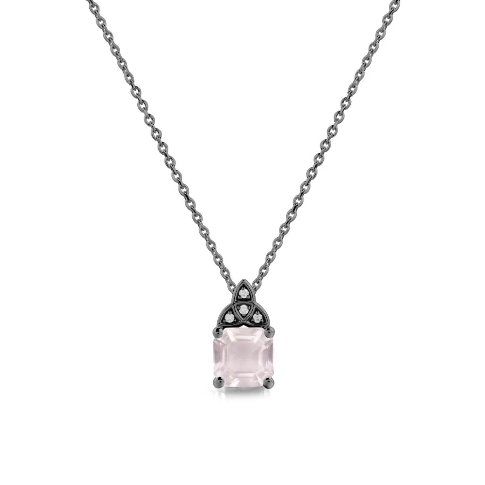 Asscher Cut Rose Quartz Necklace with Celtic Knot - Image 7