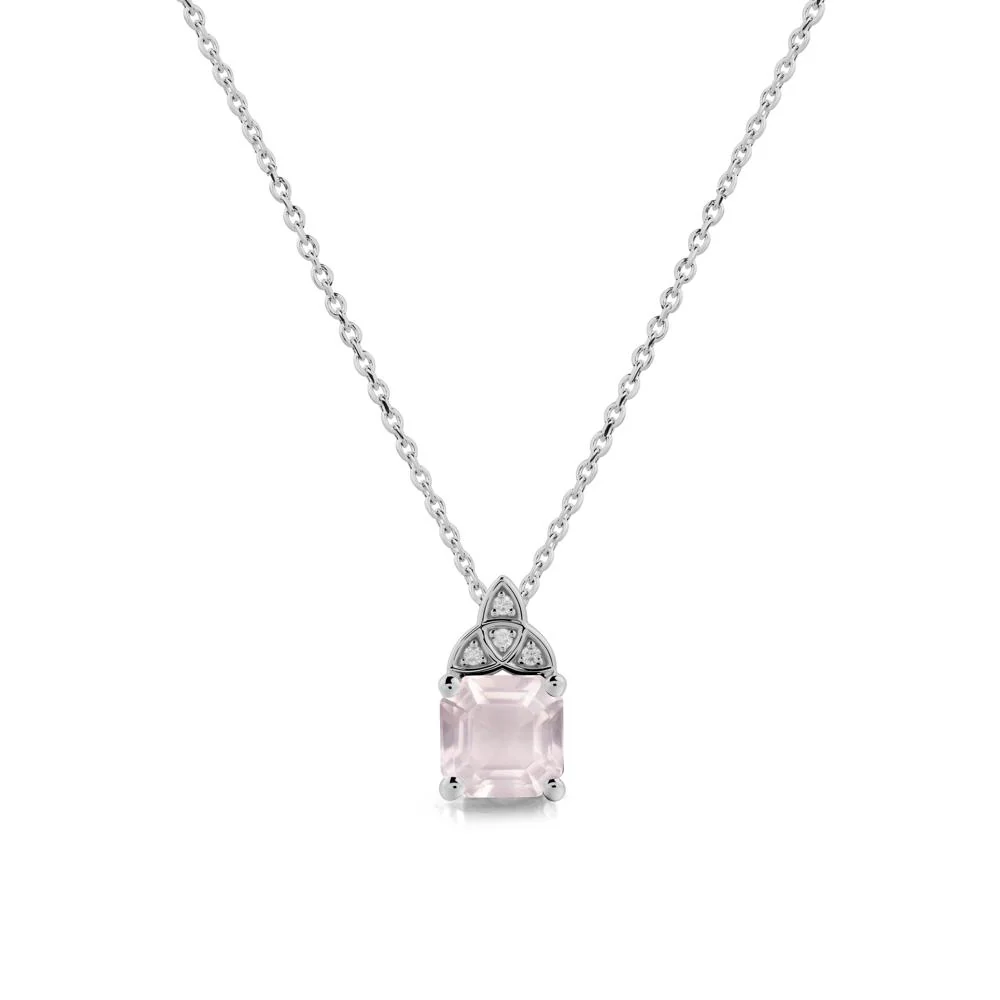 Asscher Cut Rose Quartz Necklace with Celtic Knot - Image 8