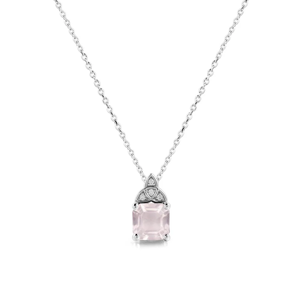 Asscher Cut Rose Quartz Necklace with Celtic Knot - Image 9