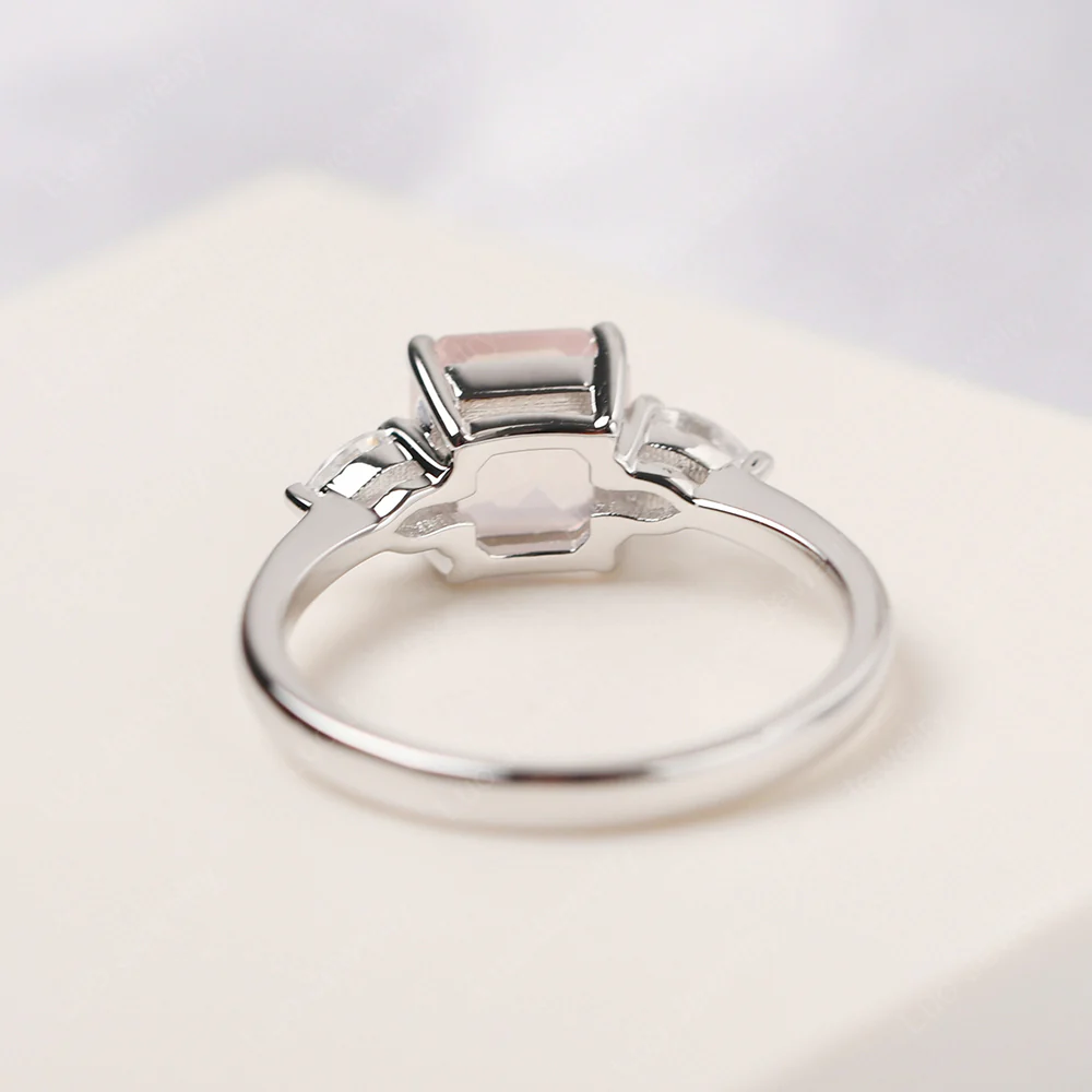 Asscher Rose Quartz Ring with Pear Side Stone - Image 3