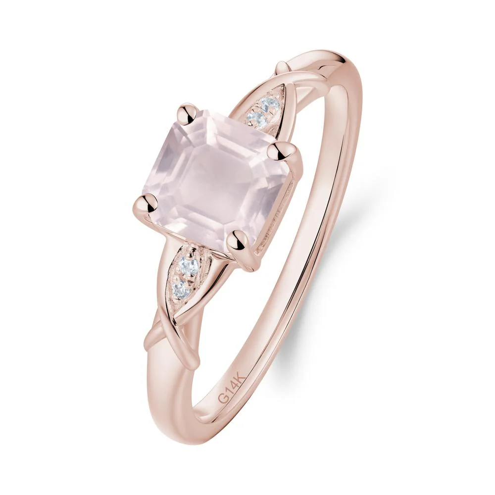 Asscher Cut Rose Quartz Solitaire Ring with Criss-Cross Band - Image 4