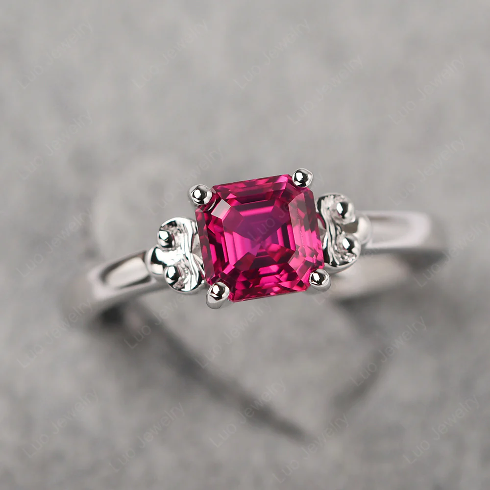 Asscher Cut Ruby Solitaire Ring