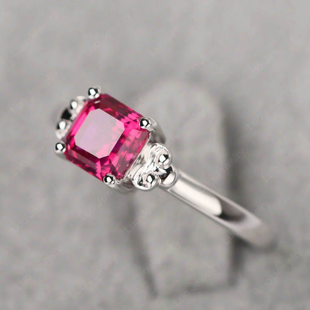 Asscher Cut Ruby Solitaire Ring - Image 2