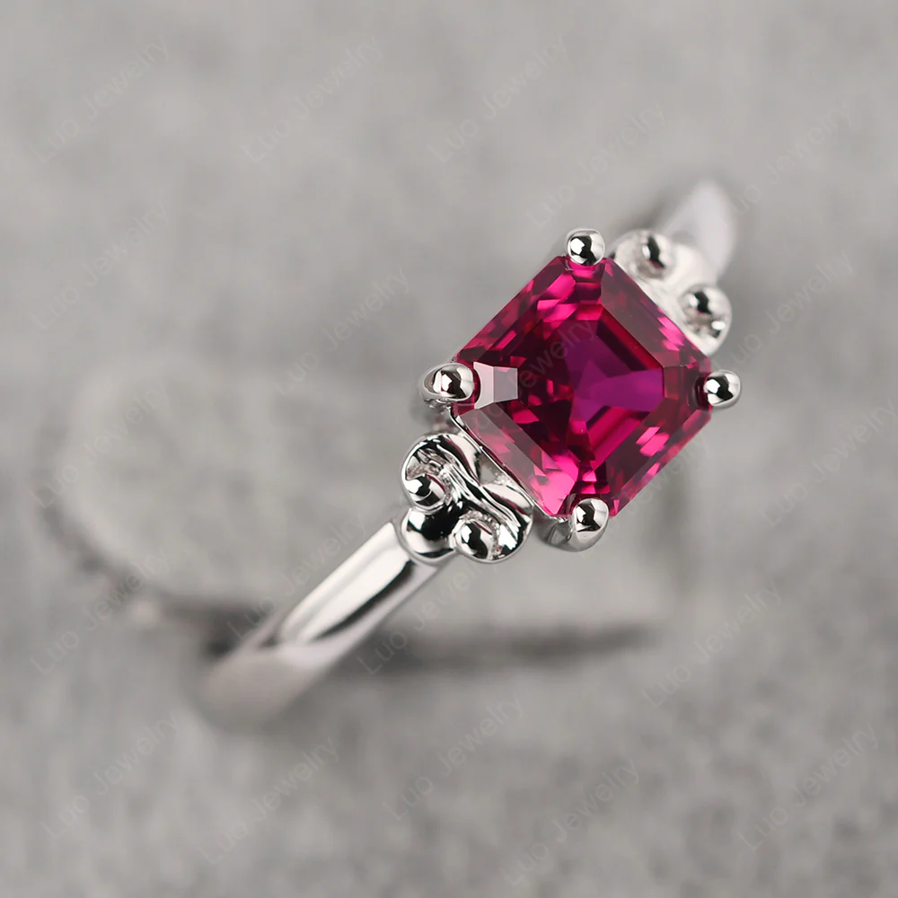 Asscher Cut Ruby Solitaire Ring - Image 3