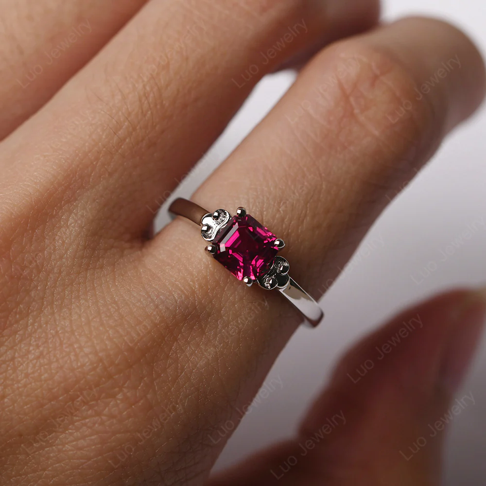 Asscher Cut Ruby Solitaire Ring - Image 6