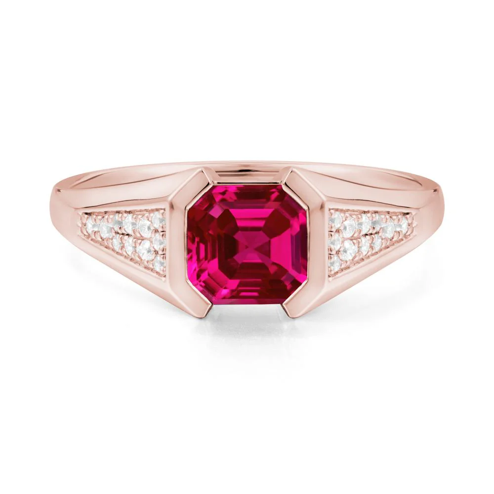 Asscher Cut Ruby Bezel Ring - Image 2