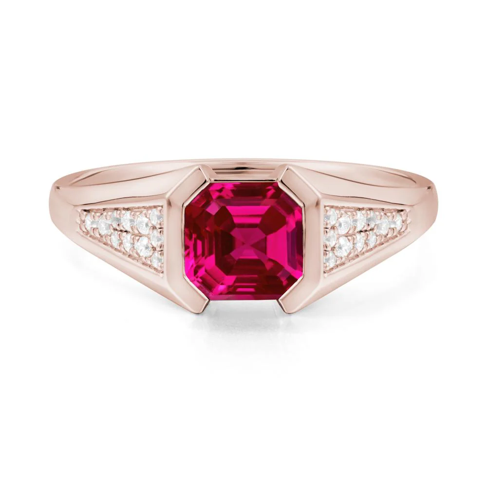 Asscher Cut Ruby Bezel Ring - Image 3