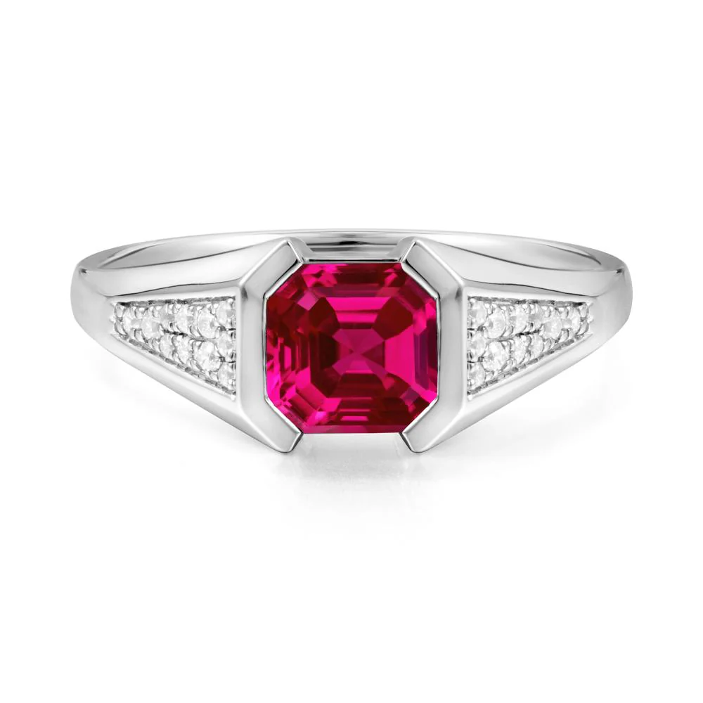 Asscher Cut Ruby Bezel Ring - Image 8
