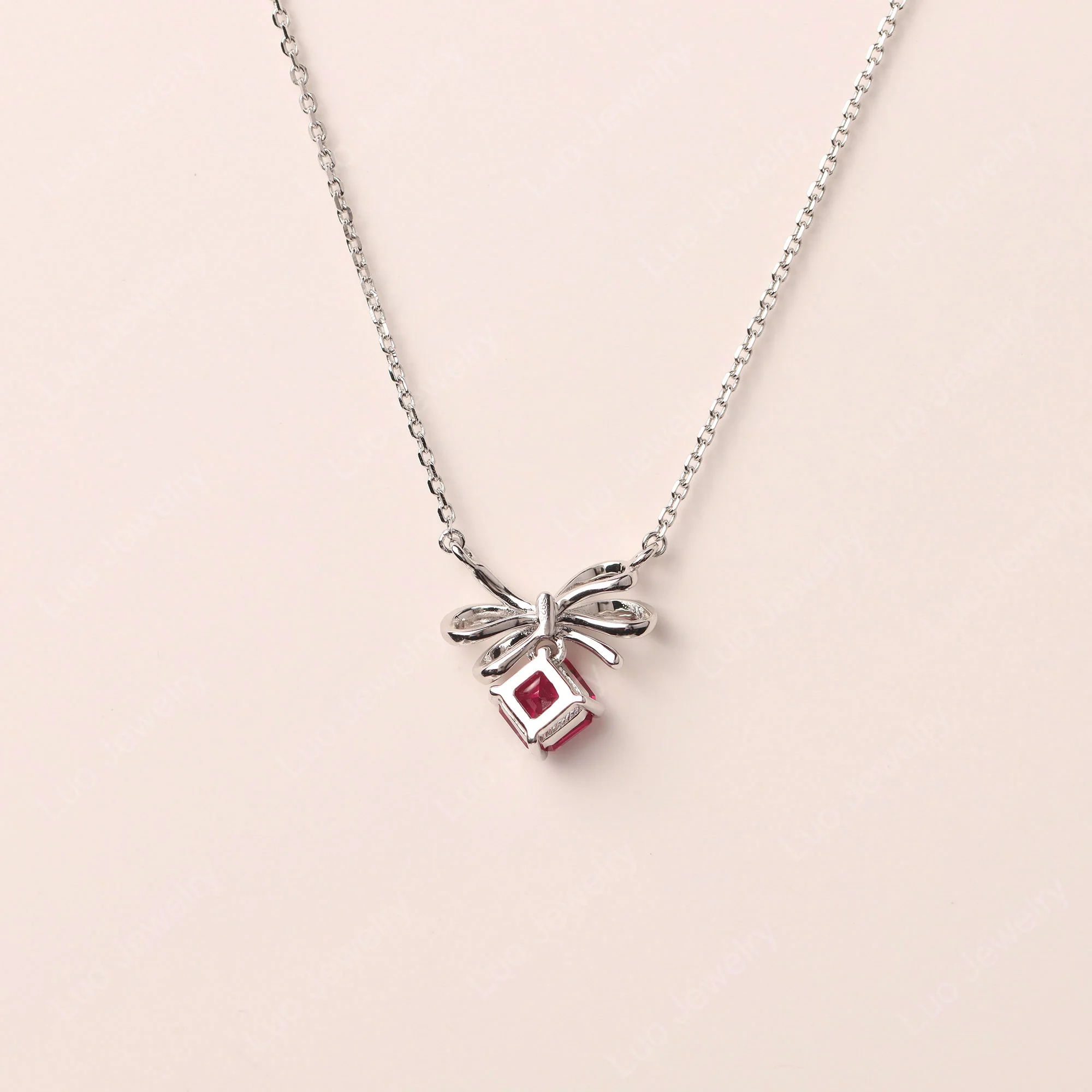 Asscher Cut Ruby Bowknot Necklace - Image 3