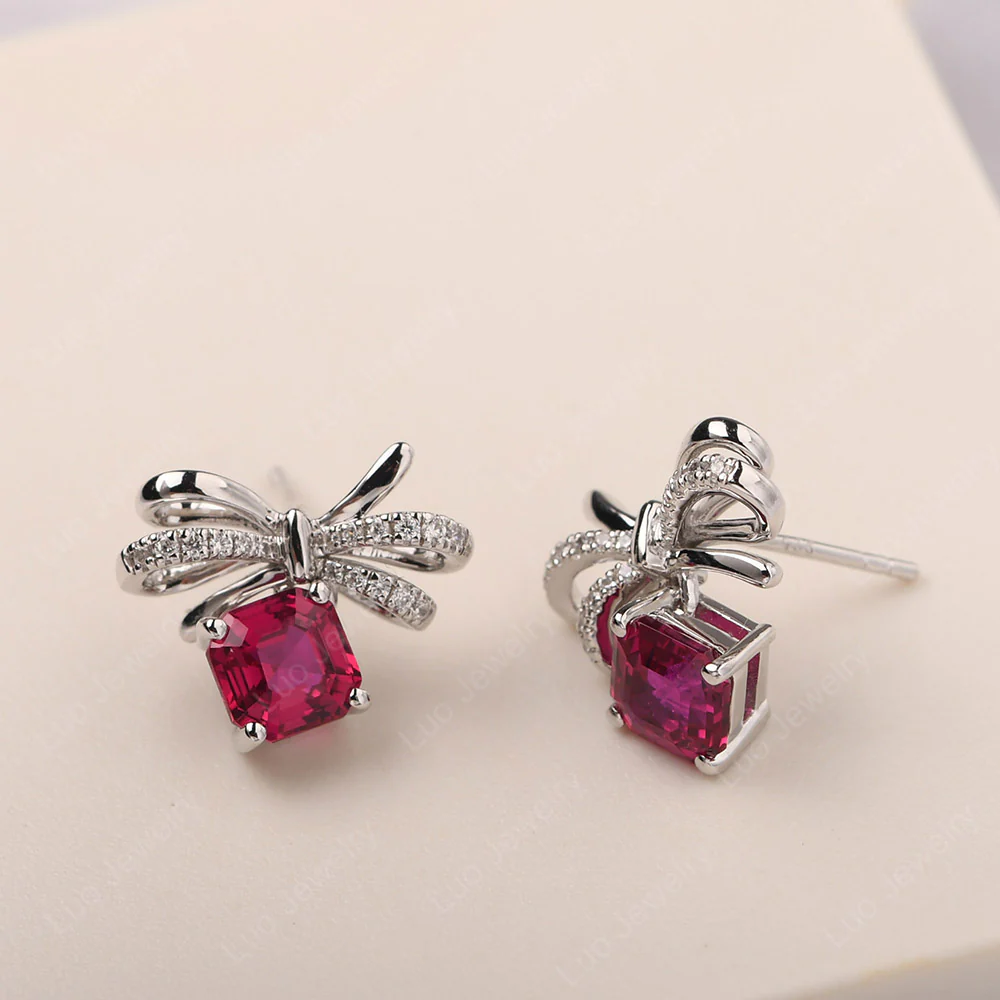 Ruby Bowknot Stud Earrings - Image 3