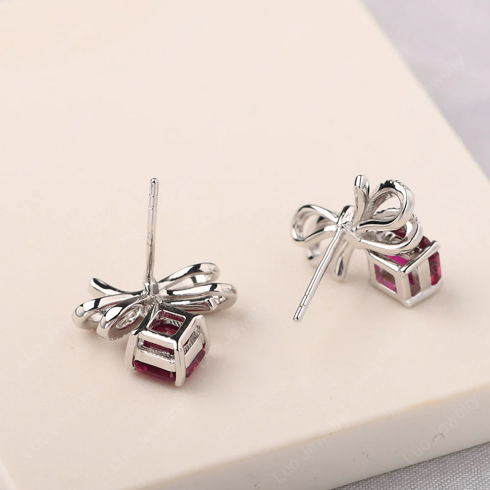 Ruby Bowknot Stud Earrings - Image 4