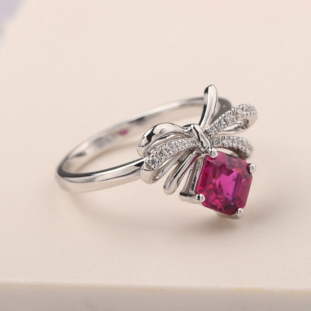 Asscher Cut Ruby Bowknot Ring - Image 2