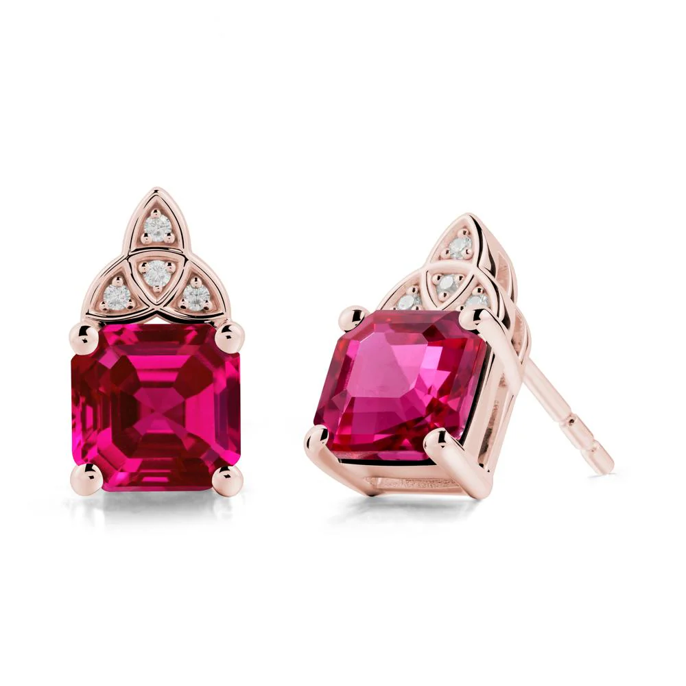 Asscher Cut Ruby Celtic Knot Earrings - Image 5