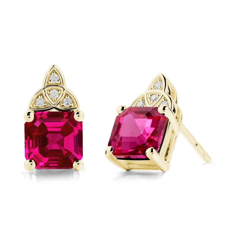 Asscher Cut Ruby Celtic Knot Earrings - Image 7