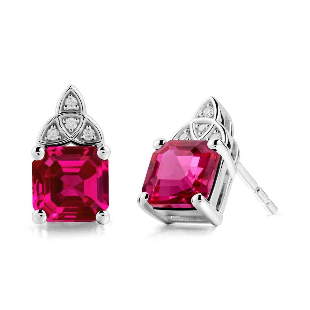 Asscher Cut Ruby Celtic Knot Earrings - Image 9
