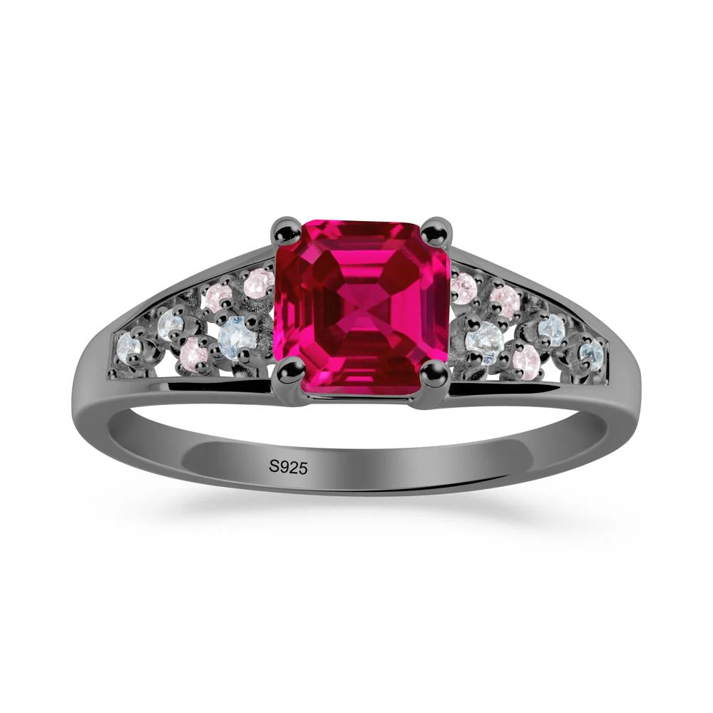 Asscher Cut Ruby Cluster Ring