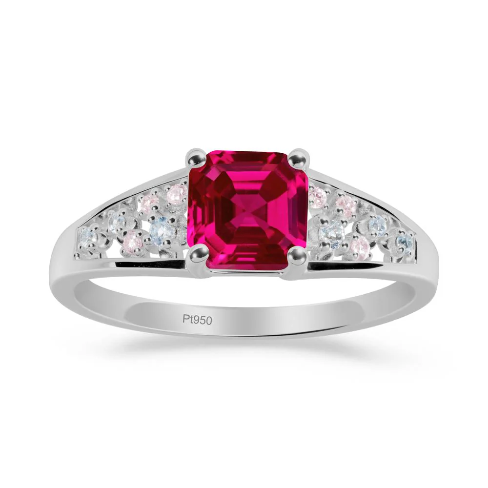 Asscher Cut Ruby Cluster Ring - Image 2
