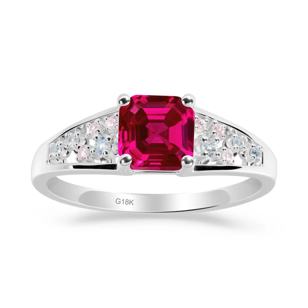 Asscher Cut Ruby Cluster Ring - Image 3