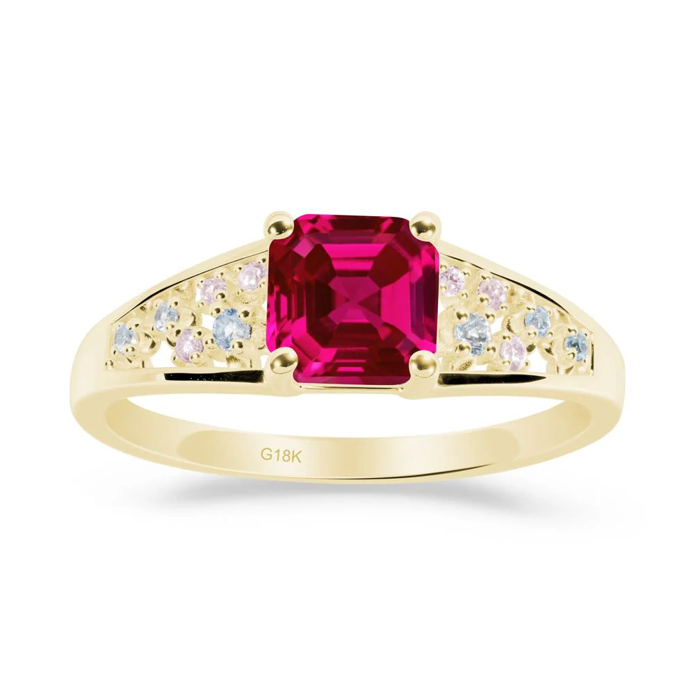Asscher Cut Ruby Cluster Ring - Image 5