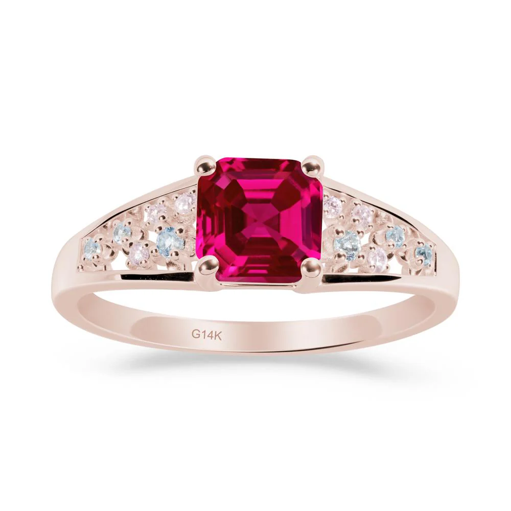 Asscher Cut Ruby Cluster Ring - Image 7