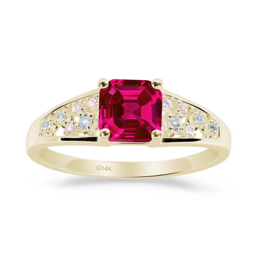Asscher Cut Ruby Cluster Ring - Image 8