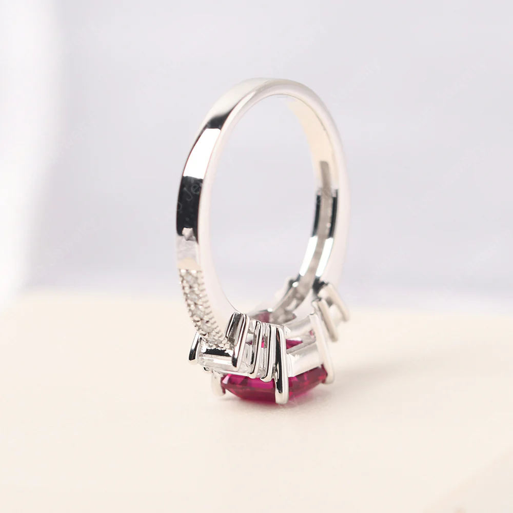 Asscher Cut Ruby Ring with Baguette - Image 4