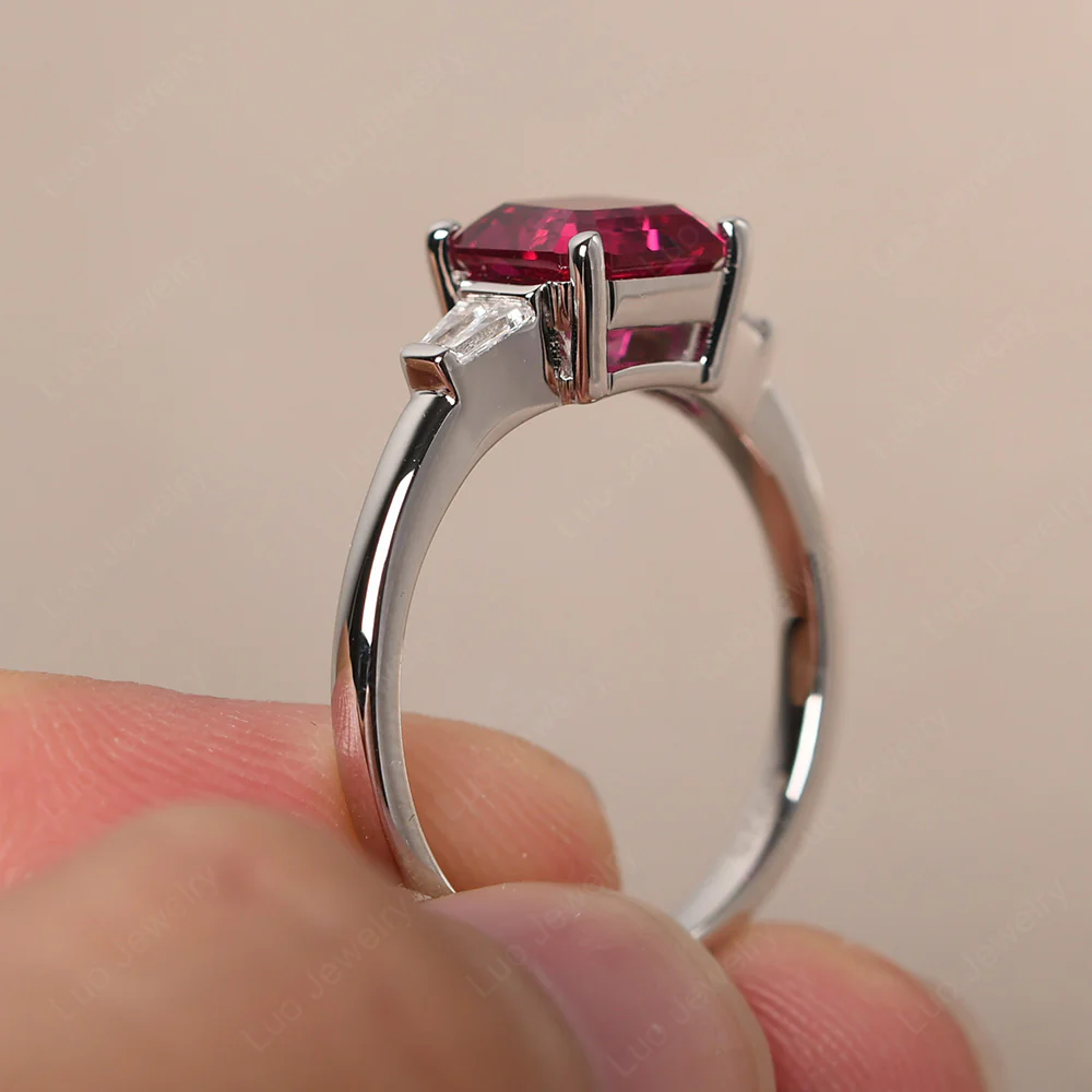 Asscher Cut Ruby Ring with Baguettes - Image 4