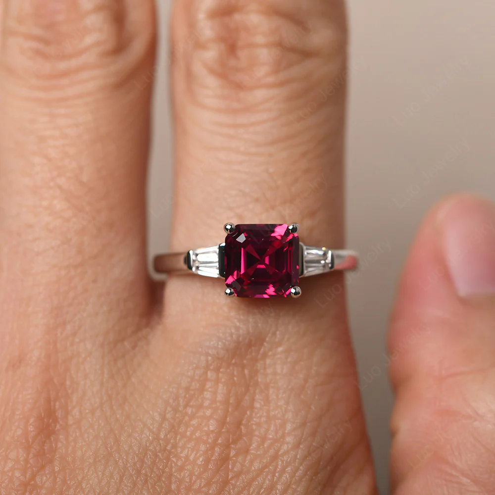 Asscher Cut Ruby Ring with Baguettes - Image 6