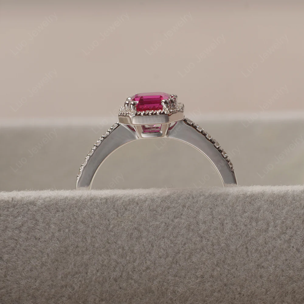 Ruby Asscher Cut Halo Engagement Ring - Image 4
